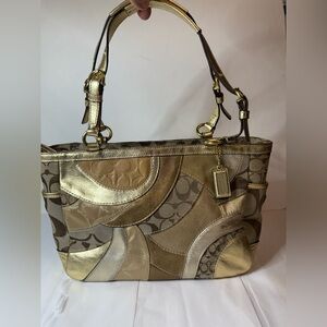 Coach Metallic Patchwork Multi Gold and Tan Shoulder Bag